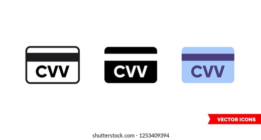 Card verification value icon of 3 types: color, black and white, outline. Isolated vector sign symbol.