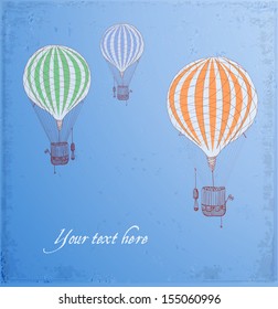 Card with vintage balloons. Place for your text. Vector illustration. 