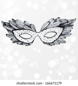 Card with vintage festive venetian mask. Vector illustration. 