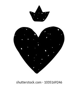 Card with a vintage heart and a crown on top. Perfect for stickers, cards, prints on a T-shirt, mug, etc. Vector illustration