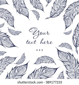 Card with Vintage Tribal Feathers inc vector white