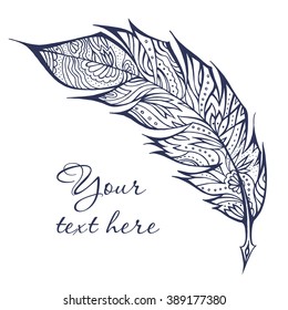 Card with Vintage Tribal Feathers inc vector white