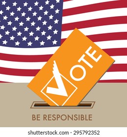 Card with Voting Symbols Vector Design on USA Flag Background