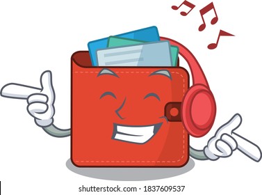 Card wallet Cartoon design concept listening music on headphone