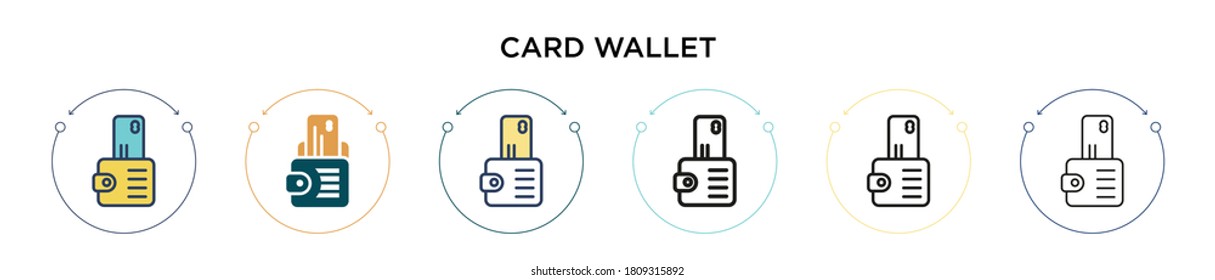 Icono de cartera de tarjeta en el estilo relleno, delgado, contorno y trazo. Ilustración vectorial de dos iconos vectoriales de tarjetas de color y negro se pueden utilizar para móviles, ui, web