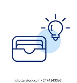 Card wallet and light-bulb. Creative financial solutions, smart tools for budgeting and investment. Pixel perfect, editable stroke icon