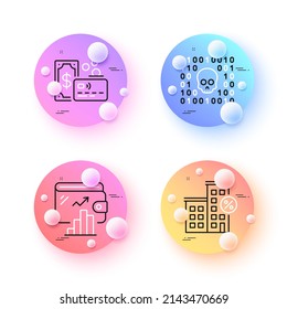 Card, Wallet and Loan house minimal line icons. 3d spheres or balls buttons. Binary code icons. For web, application, printing. Bank payment, Money account, Discount percent. Cyber phishing. Vector