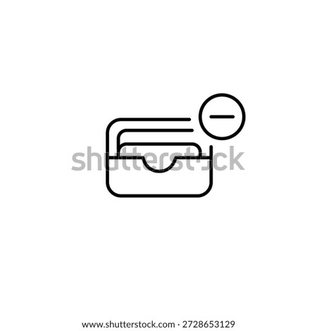 Card in wallet and minus sign. Remove payment method. Pixel perfect, editable stroke vector icon