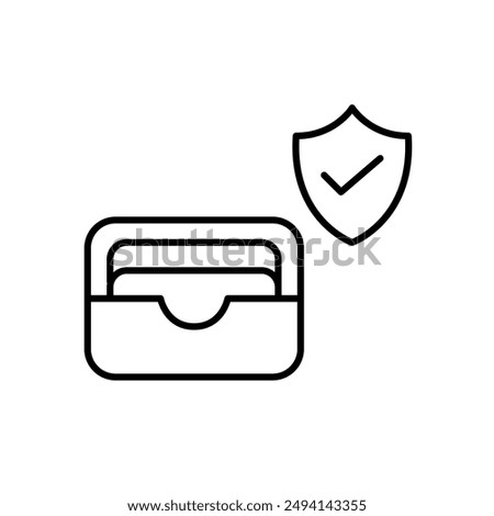 Card wallet, shield and checkmark. E-wallet safety, protected payment methods. Pixel perfect vector icon