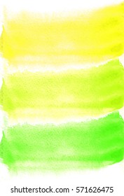 Card with watercolor blots. green and yellow colors. Painting for your design. Abstract bright textured backdrop. Vector illustration. Hand painted texture for banner, logo, invitation, postcard.