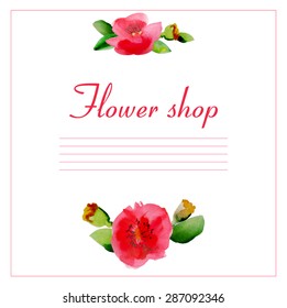 Card with watercolor poppies. Vector illustration.