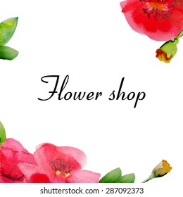 Card with watercolor poppies. Vector illustration.
