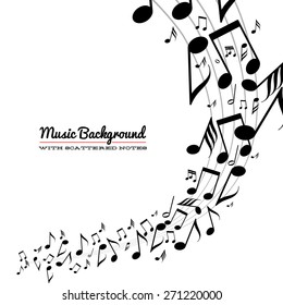 Card with wave of messy scattered music notes on stave