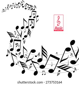 Card with wave of messy scattered music notes on stave