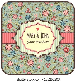 card "wedding invitation" with decorative flowers. frame for text