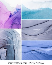 Card wedding invitation, poster, birthday greeting card, minimal stationery. Alcohol ink splash in vector.