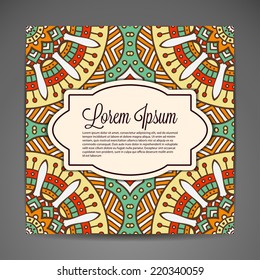 Card or wedding invitation. Round Ornament Pattern. Vintage decorative elements. Hand drawn background. 