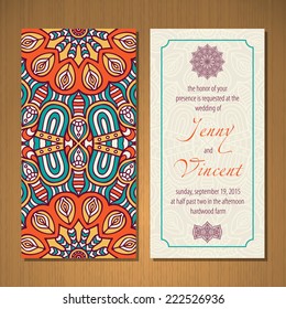 Card or wedding invitation. Round Ornament Pattern. Vintage decorative elements. Hand drawn background. 
