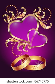 Card with wedding ring and two hearts
