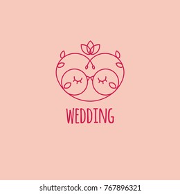 Card wedding. Vector illustration of two lovebirds. Valentine on valentines day. Birds kissing. Stock vector