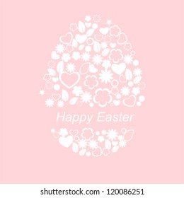 card with white easter egg from flowers, leaves and hearts isolated on pink background vector