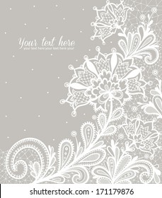 Card with a white lace. Floral Background. Vector greeting card. 