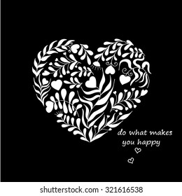 Tarjeta con corazón de Vector blanco hacer con hoja y mensaje hacer lo que te hace feliz.
