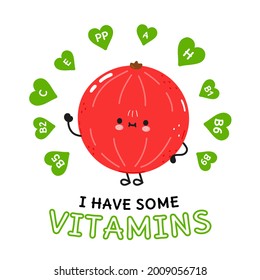 Karte mit süßen, fröhlichen roten Johannisbeeren. Vektor handgezeichnet doodle Stil Cartoon Zeichentricksymboldesign. Vitaminkarte mit süßen, glücklichen roten Johannisbeeren