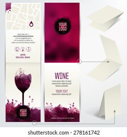 Card For Wine Business, Restaurant, Bar Or Wine Cellar. Also For Event Invitation. Background Wine Stains. Card Two Pages. Vector