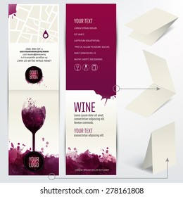 Card for wine business, restaurant, bar or wine cellar. Also for event invitation. Background wine stains. Card two pages. vector