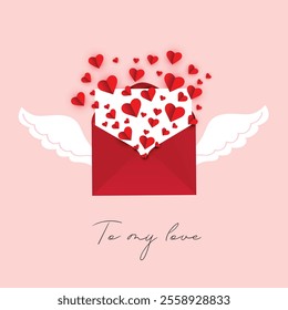 card with wings for valentines day with a red envelope	