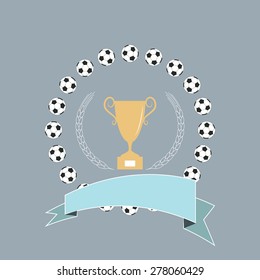 Card with winner cup and ball, vector illustration