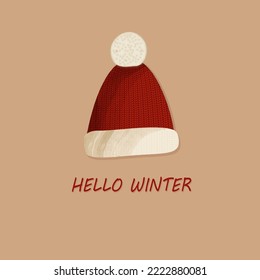 card winter hat red color icon background