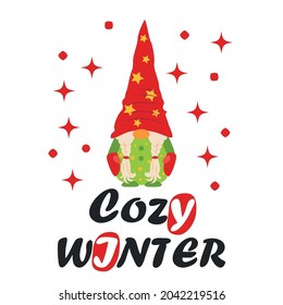 Card for winter holidays. Christmas and Happy New Year illustration. Trendy design template. Christmas card with gnome