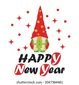 Card for winter holidays. Christmas and Happy New Year illustration. Trendy design template. Christmas card with gnome