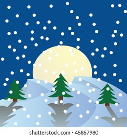 Card with winter night landscape