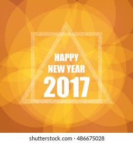 Card with wishes for a happy new year in a positive yellow color. Vector illustration