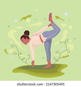card of woman doing yoga over grass