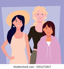 card of women with different poses vector illustration design