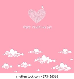 Card with the words "Happy Valentine's Day." Pink sky.