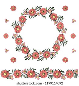 Card with a wreath of flowers, leaves. Wedding ornament concept. Floral poster, invite. Vector decorative greeting card or invitation design background. Wedding invitation, baby shower, menu, flyer.