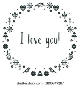 Card with wreath and I love you phrase