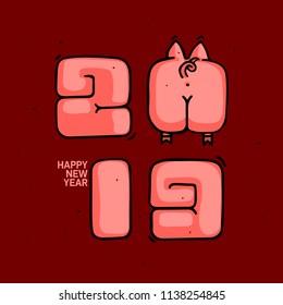 Card in the year of the pig. 2019 New Year. Vector, Illustrations 