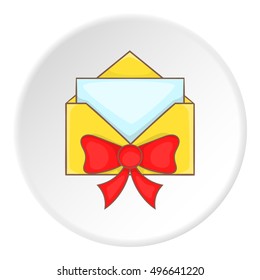 Card in yellow envelope with bow icon. artoon illustration of card in yellow envelope vector icon for web