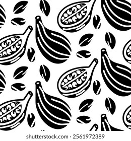 Cardamom pattern. Whole, half, seeds. Aromatic camphor spice, silhouette of a seamless, repeating vector on white, cardamom pods. Oriental traditional food products. Spices, seasonings for Christmas