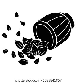 Cardamom Pods Spilling from Wooden Container Vector Art Illustration