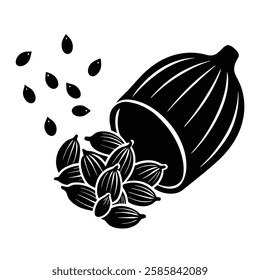 Cardamom Pods Spilling from Wooden Container Vector Art Illustration