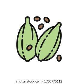 Cardamom, spice flat color line icon. Isolated on white background