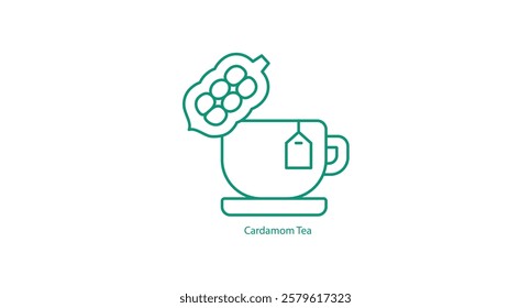 Cardamom Tea Icon Vector Featuring a Cup and Aromatic Cardamom Pods