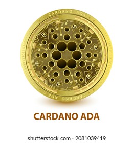CARDANO ADA 3D Vector illustration Silver golden on white background. Coins cryptocurrency blockchain (crypto currency) digital currency, alternative currency . Future currency replacement technology.